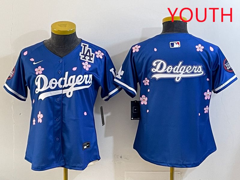 Youth Los Angeles Dodgers Blank Blue Sakura Edition 2025 Nike MLB Jersey style 17->youth mlb jersey->Youth Jersey